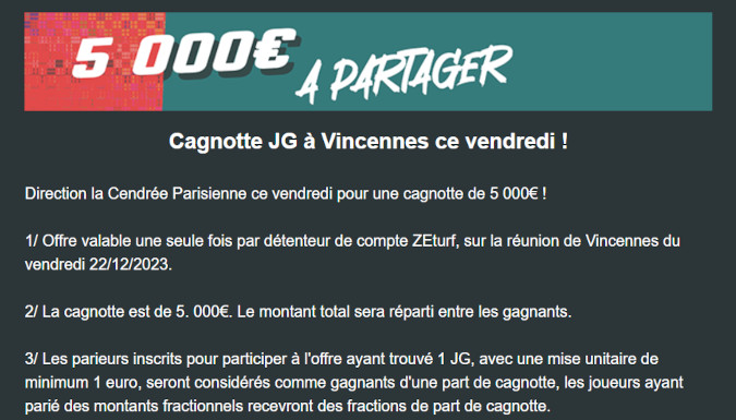 Cagnotte Zeturf 5000 euros à Vincennes le 31 décembre