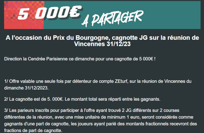 Cagnotte Zeturf 5000 euros à Vincennes le 31 décembre