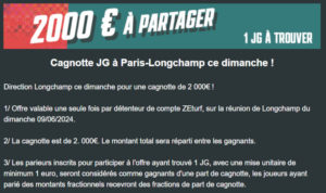 Cagnotte Zeturf 2000 euros à Longchamp le 9 juin 2024