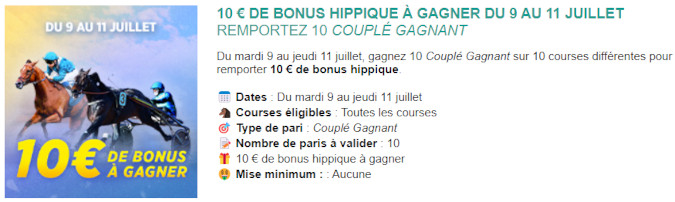 10 euros à gagner chez Genybet entre le 9 et le 11 juillet 2024