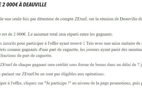 Cagnotte Zeturf 2000 euros à Deauville le 4 août 2024