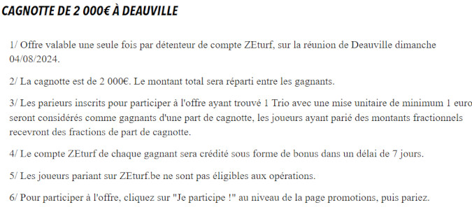 Cagnotte Zeturf 2000 euros à Deauville le 4 août 2024