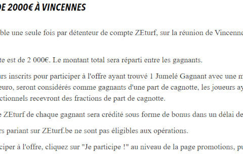 Cagnotte Zeturf 2000 euros à Vincennes le 22 septembre 2024