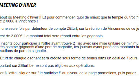 Cagnotte Zeturf 2000 euros à Vincennes le 31 octobre 2024