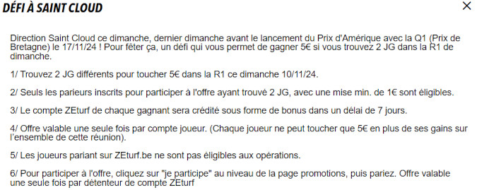 Défi Zeturf du 10 novembre 2024 à Saint-Cloud